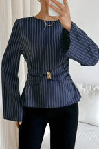 Navy Striped Crew Neck Top