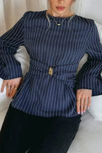 Navy Striped Crew Neck Top