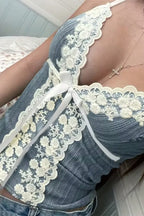 Blue Sweetheart Lace Top