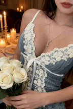 Blue Sweetheart Lace Top