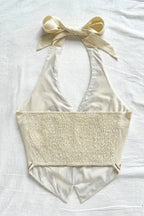 Off White Embroidered Halter Top