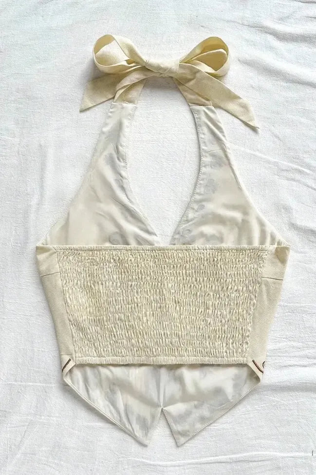 Off White Embroidered Halter Top