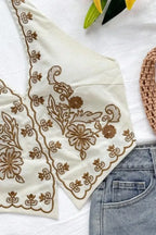 Off White Embroidered Halter Top