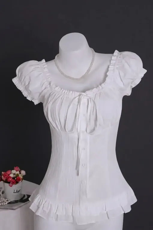 White Ruffled Scoop Top