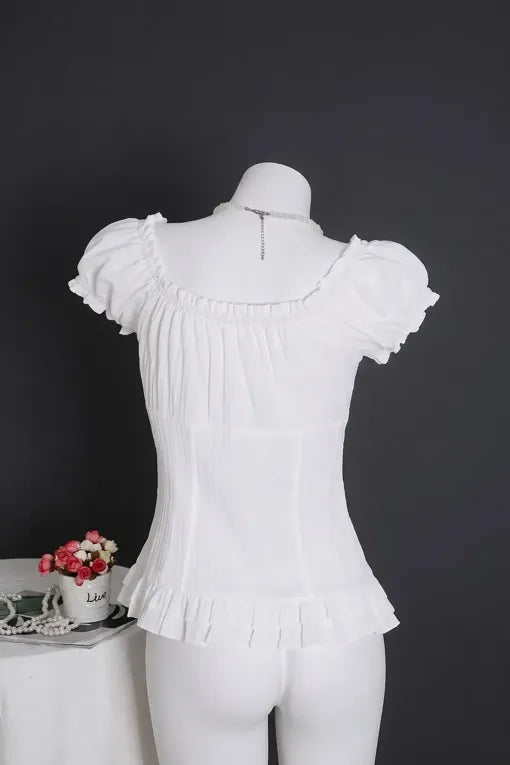 White Ruffled Scoop Top
