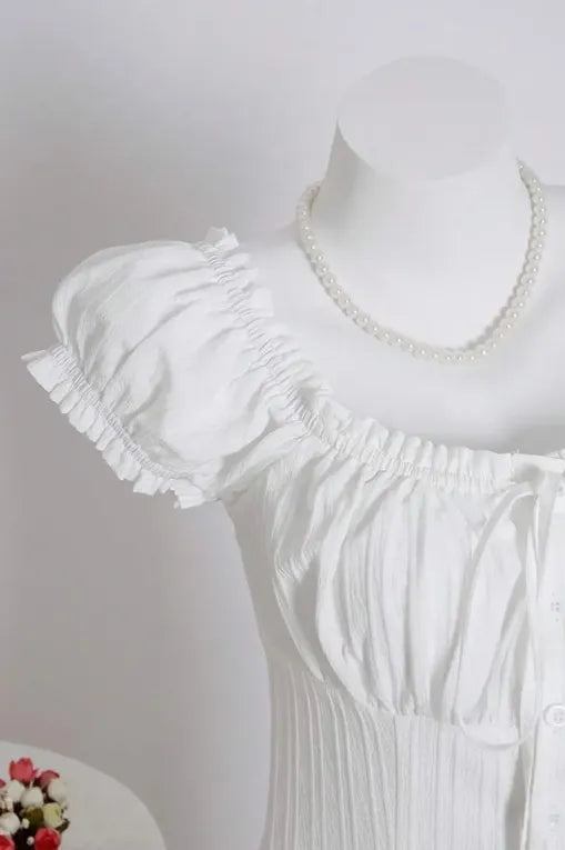 White Ruffled Scoop Top