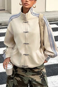 Beige Oversized Zip Collar Jacket