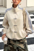 Beige Oversized Zip Collar Jacket