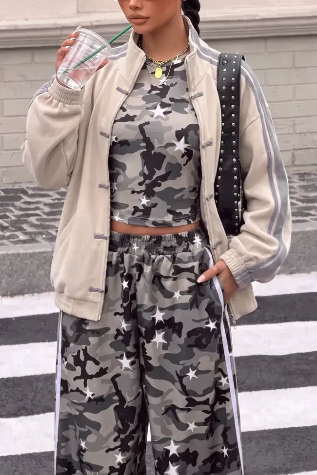 Beige Oversized Zip Collar Jacket