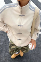 Beige Oversized Zip Collar Jacket