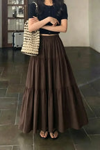 Brown High-Rise Tiered Maxi Skirt