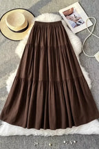 Brown High-Rise Tiered Maxi Skirt