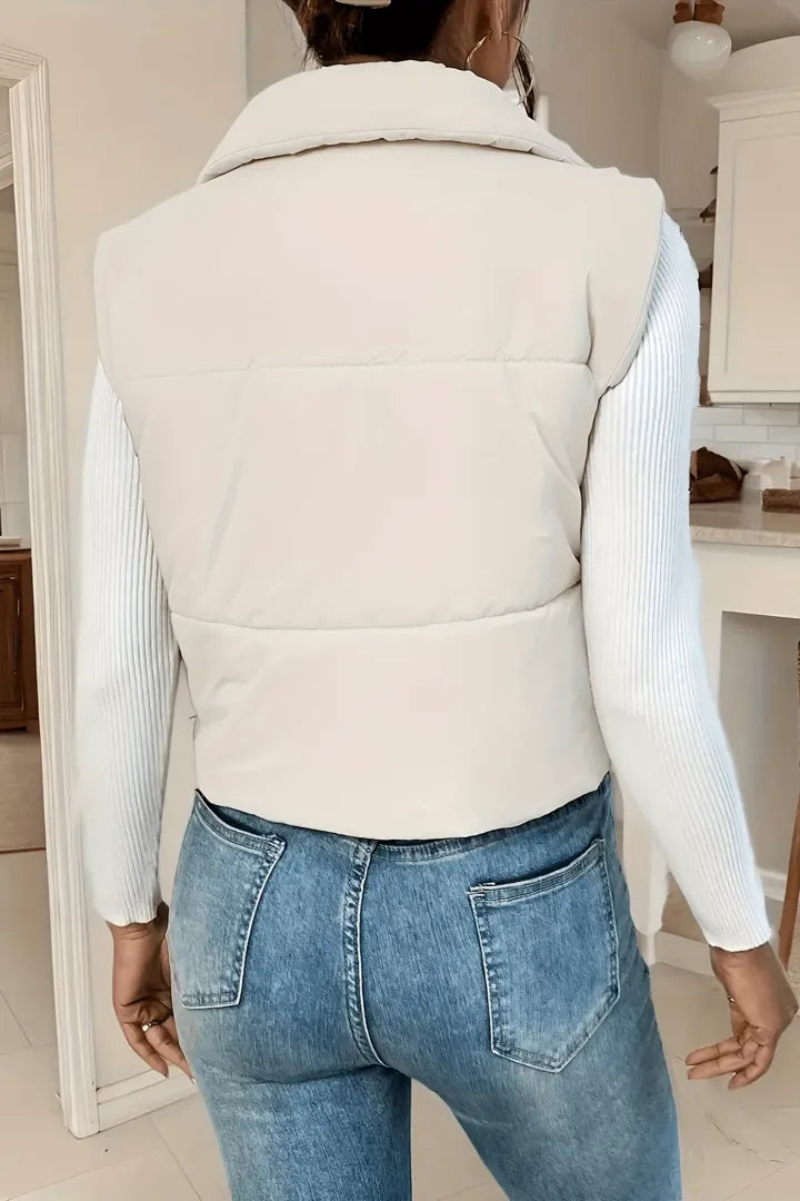 White Padded Zip Collar Vest Jacket