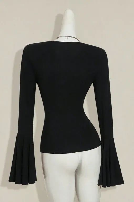 Black Sequined V-Neck Top