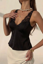 Black Solid Lace-Insert Top