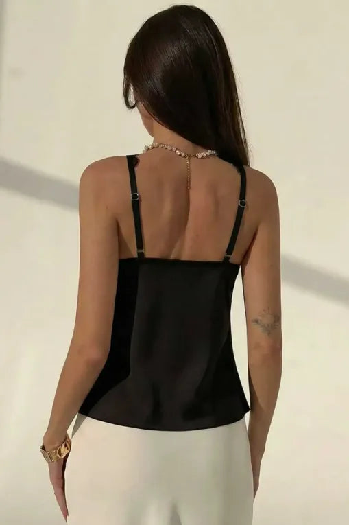Black Solid Lace-Insert Top