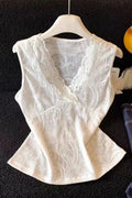 White Embroidered V-Neck Top