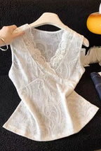 White Embroidered V-Neck Top