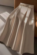 Beige Pleated Belted Maxi Skirt