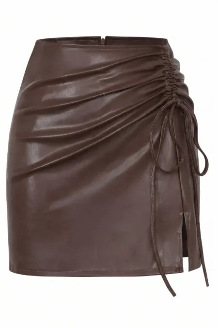 Dark Brown Ruched Mini Skirt