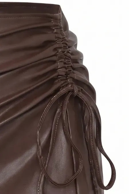 Dark Brown Ruched Mini Skirt