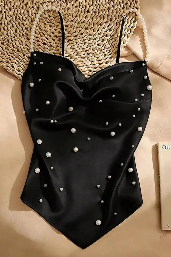 Black Pearl Embellished Asymmetric Top