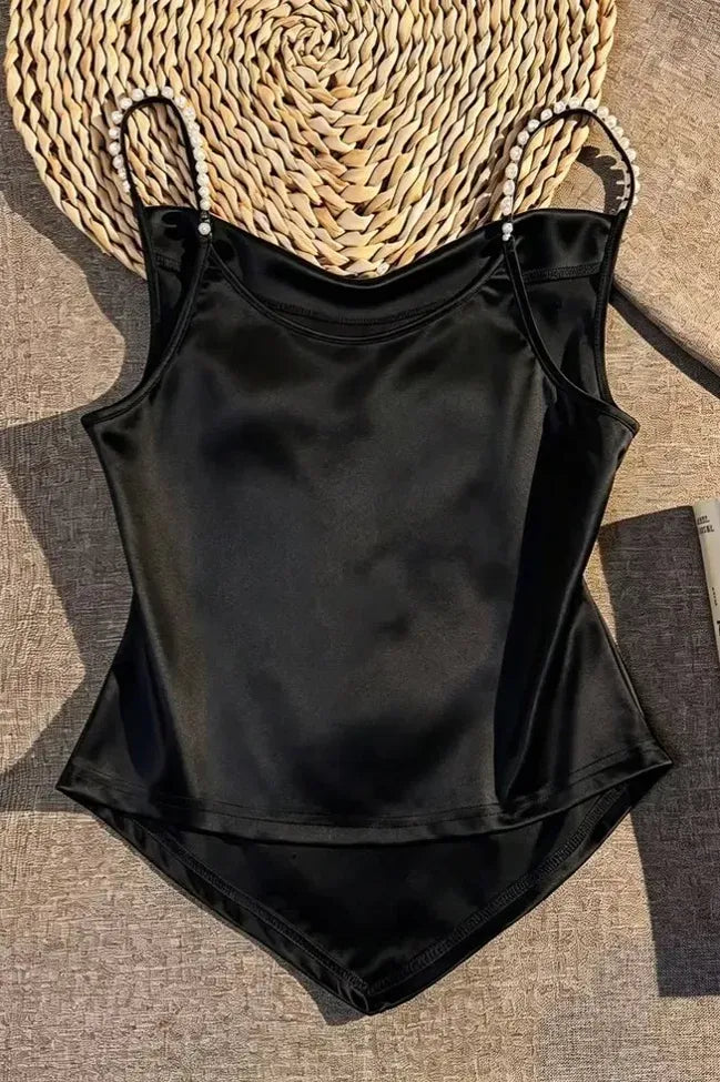 Black Pearl Embellished Asymmetric Top