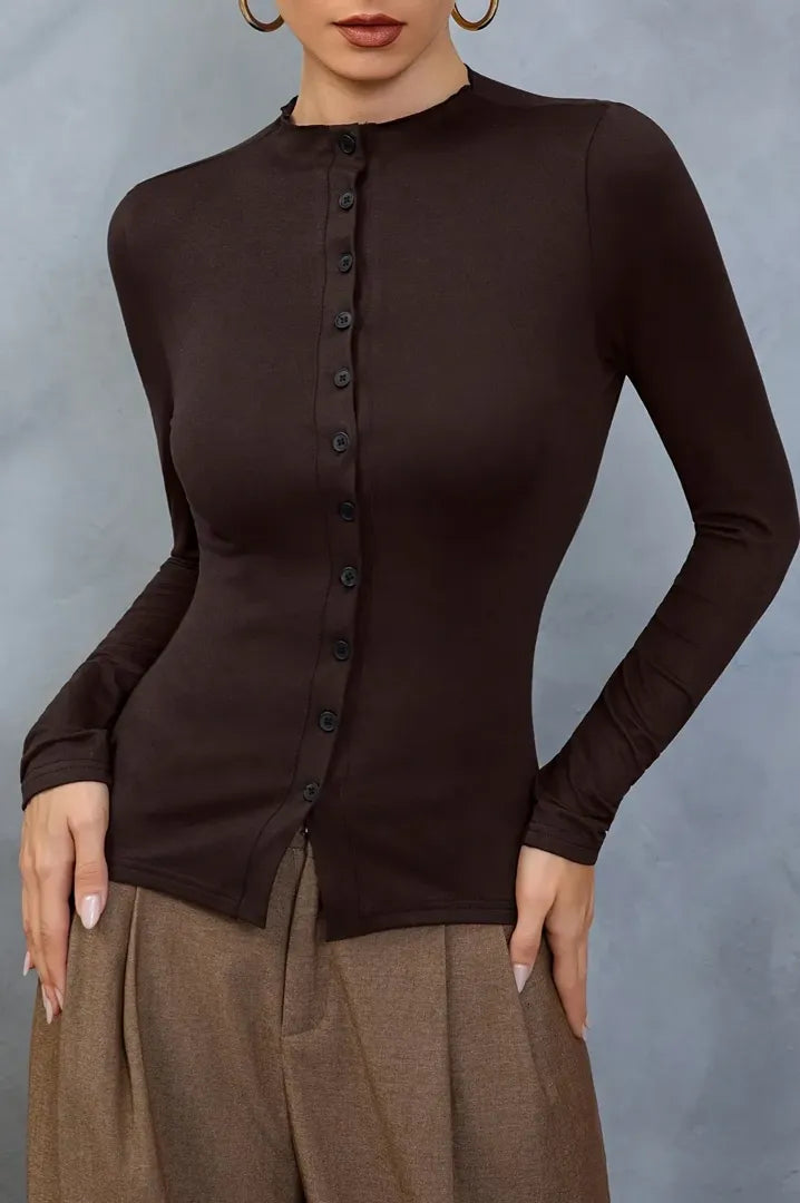 Brown Band Collar Top