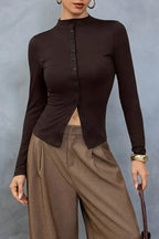 Brown Band Collar Top