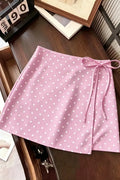 Pink Polka Dot Wrap Mini Skirt