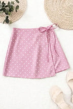 Pink Polka Dot Wrap Mini Skirt