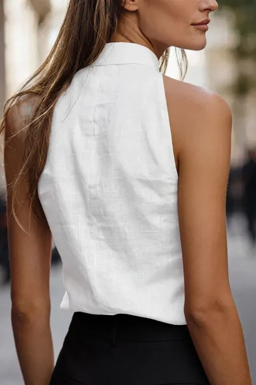 White Mandarin Collar Top
