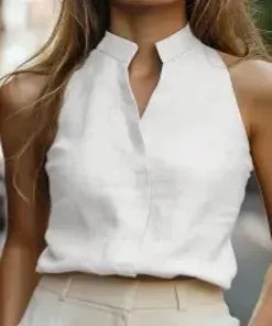 White Mandarin Collar Top