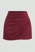 Wine Solid High Rise Mini Skirt