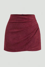 Wine Solid High Rise Mini Skirt