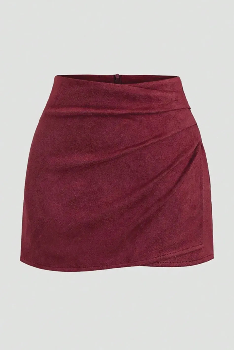 Wine Solid High Rise Mini Skirt