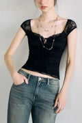 Black Lace Crop Top