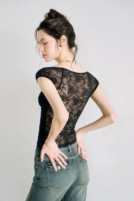 Black Lace Crop Top