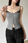 Grey Sweetheart Lace Top