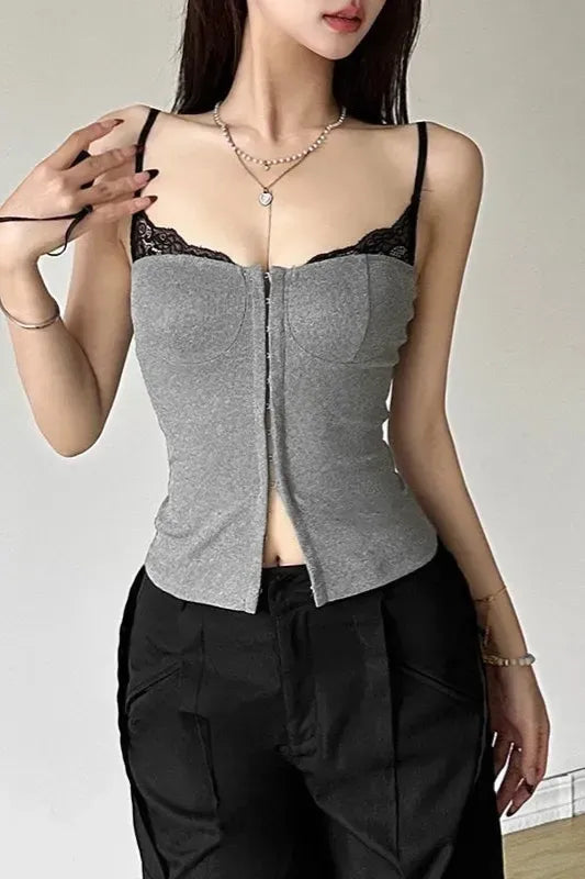 Grey Sweetheart Lace Top