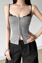 Grey Sweetheart Lace Top