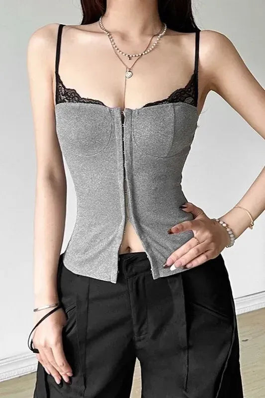 Grey Sweetheart Lace Top