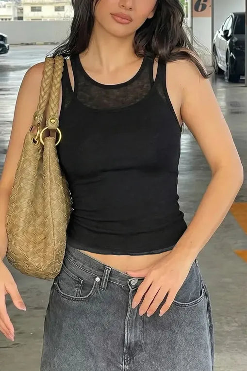 Black Solid Cut-Out Crop Top
