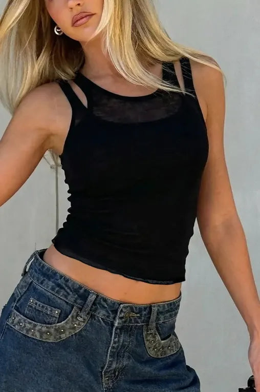 Black Solid Cut-Out Crop Top