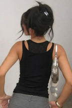 Black Solid Cut-Out Crop Top