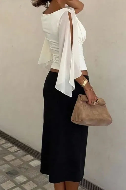 White Ruched V-Neck Top
