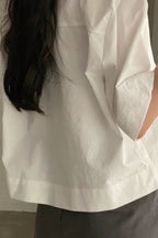White Lapel Collar Zipper Shirt