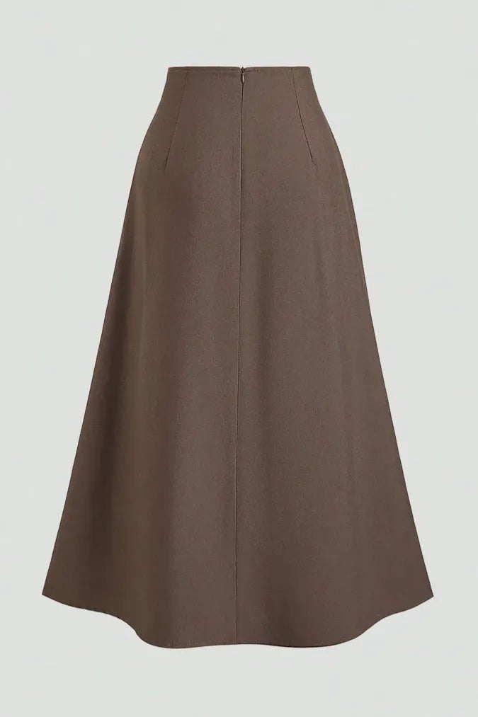 Brown Solid High Rise Skirt