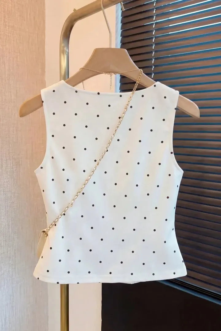 White Polka Dot Buttoned Top