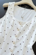White Polka Dot Buttoned Top